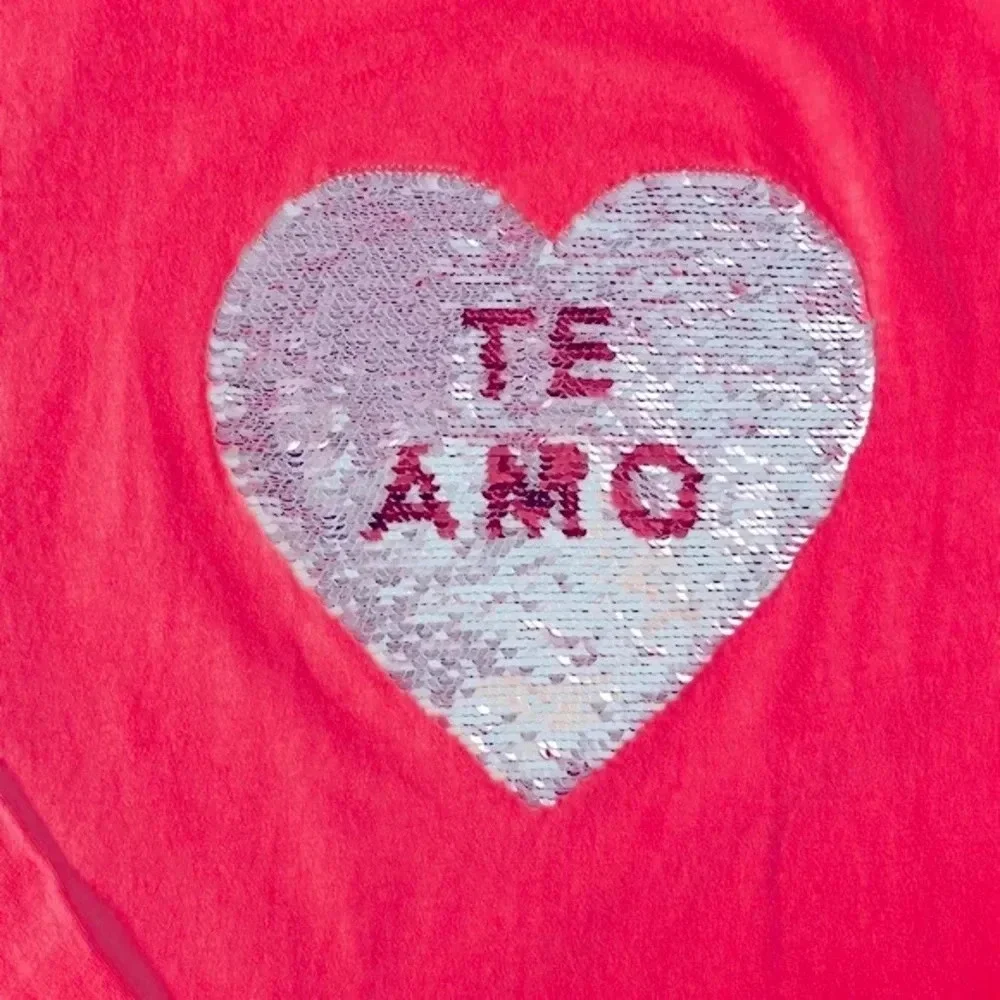 OshKosh B'gosh Girls XL 14 Flip Sequin Je T'aime Te Amo Heart Tee